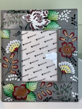 Anuschka Gray Leather Hand-Painted Floral Photo Frame 9x11, 4x6 New in Box
